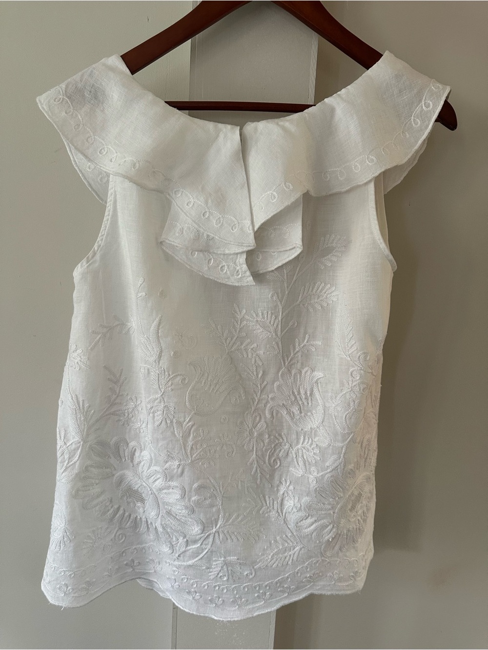 MEADOW RUE LINEN BLOUSE  SLEEVELESS RUFFLE SZ 6 - Picture 4 of 8